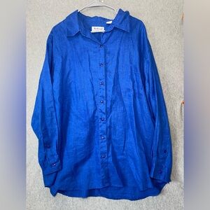 Westbound II Size 2X Blue 100% Linen Button-Up Long Sleeve Top